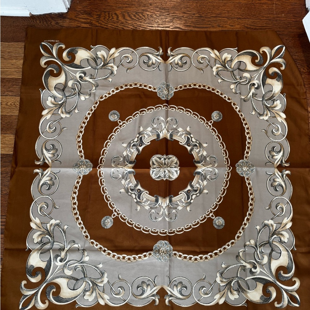 Liz Claiborne Brown and Cream Baroque Silk Scarf